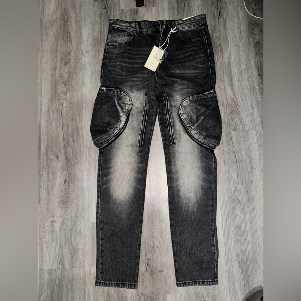 Mnml zipper inseam cargo denim pants men size 32